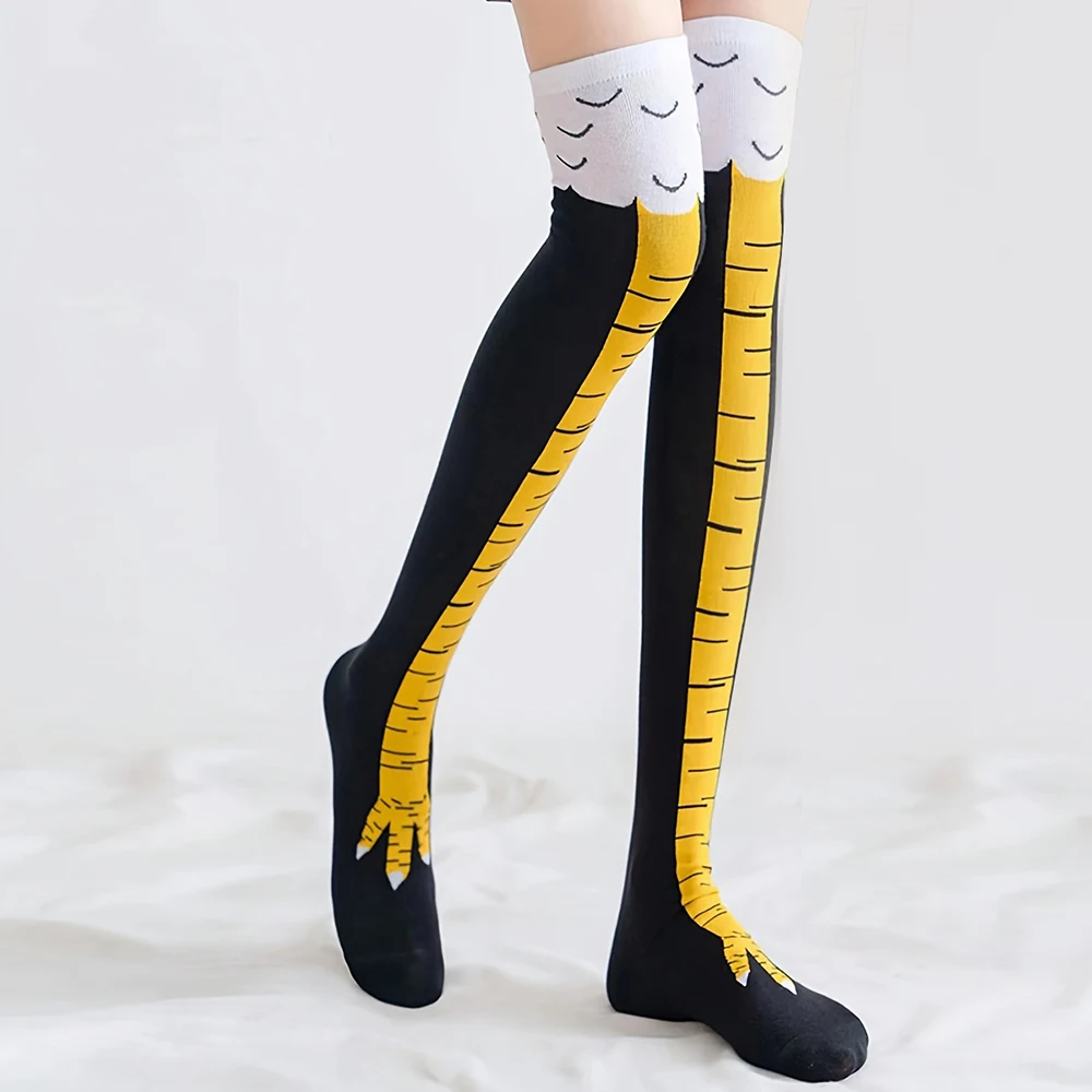 Funny chicken claw print knee high socks for women