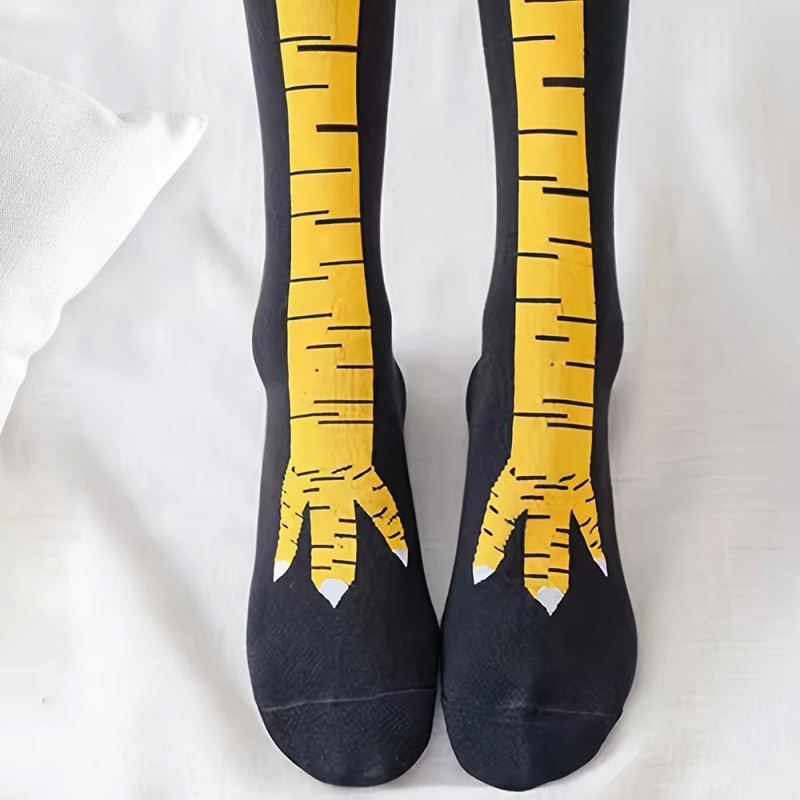 Funny Chicken Claw Print Knee High Socks for Women