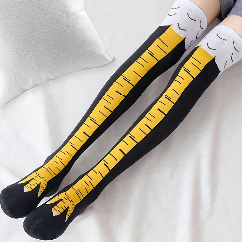 Funny Chicken Claw Print Knee High Socks for Women