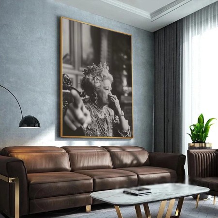 Funny Vintage Queen Portrait Canvas Print for Bar or Bathroom Decor