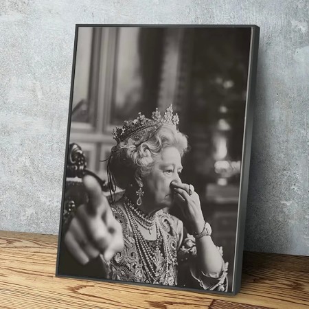 Funny Vintage Queen Portrait Canvas Print for Bar or Bathroom Decor