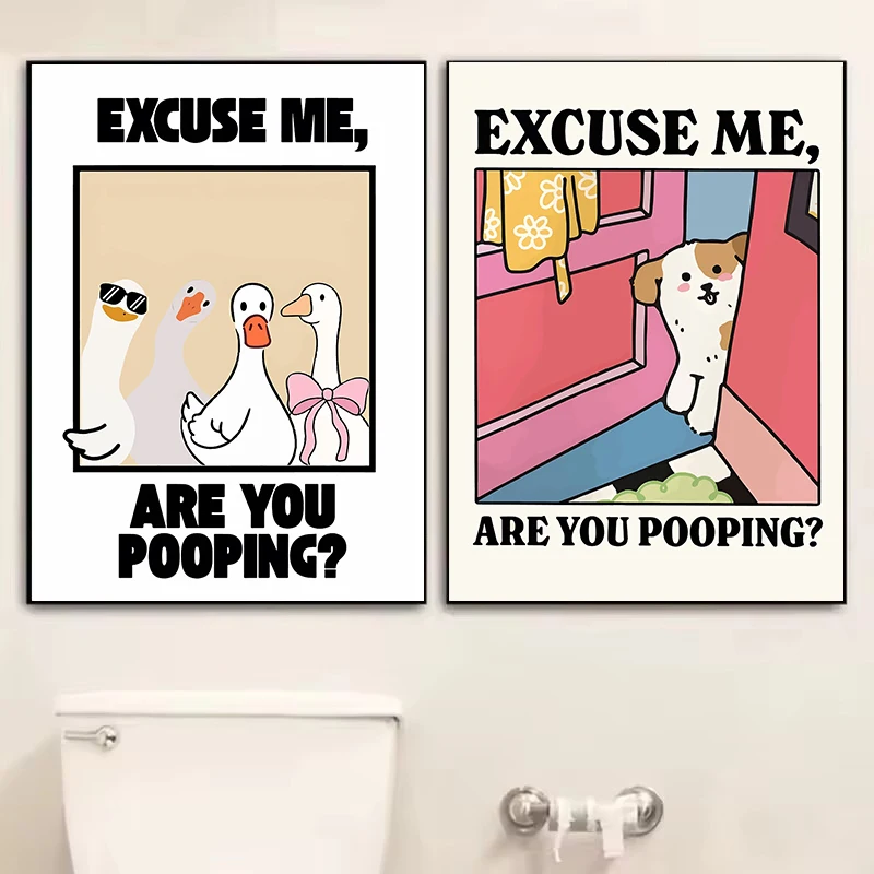 Funny Black Cat Toilet Humor Poster - Quirky Bathroom Wall Art