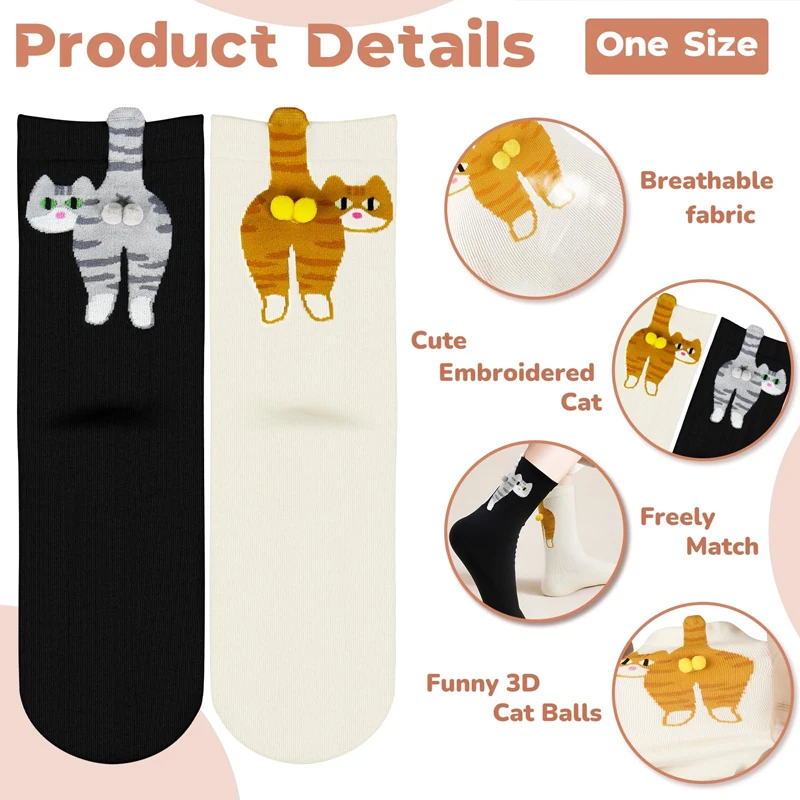 4 Pairs of Women’s Funny Cat Socks – Mid Tube Winter Style