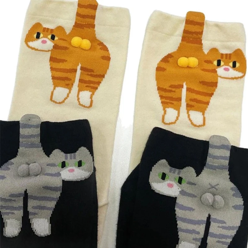 4 Pairs of Women’s Funny Cat Socks – Mid Tube Winter Style