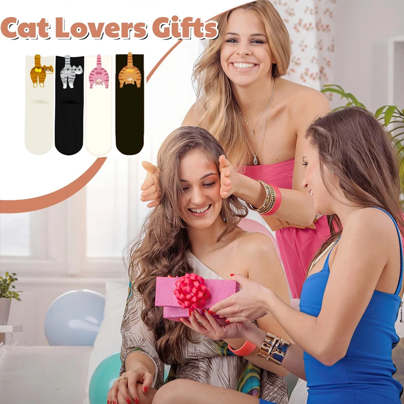 4 Pairs of Women’s Funny Cat Socks – Mid Tube Winter Style
