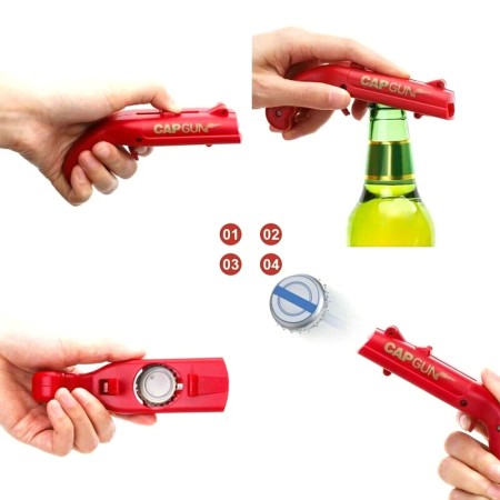 Cap Gun Bottle Opener - Portable Beverage Launcher