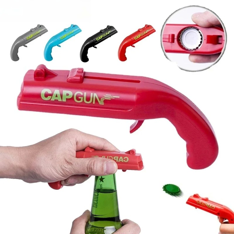 Cap Gun Bottle Opener - Portable Beverage Launcher