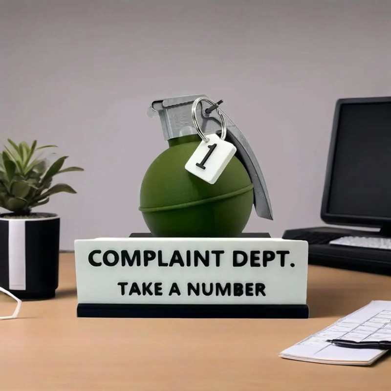 3D Printed Complaint Department Desk Sign - Funny Office Decor